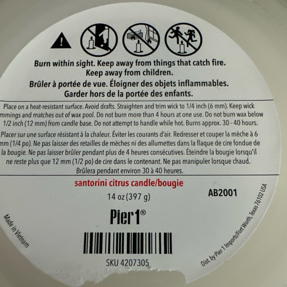 Pier 1 Santorini Citrus Candle with Lemon Design - Picture 5 of 10
